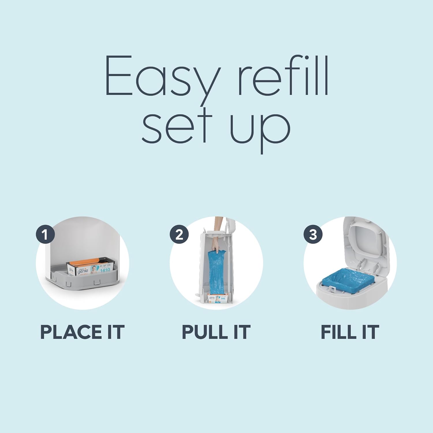 Diaper Genie Easy Roll Refill | 30 Bags Per Refill | Holds Up to 1410 Newborn Diapers | Odor Control | Diaper Pail Refill Bags | Fits Diaper Genie Signature & Platinum Pails
