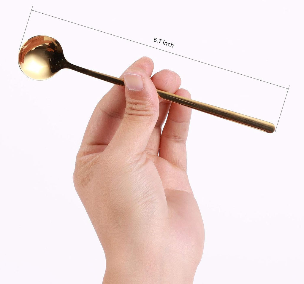 4 PCS 6.7 Inches Coffee/ Tea Spoons Long Handle, Gold, Ice Tea, Espresso Stainless Steel Long Spoons for Stirring