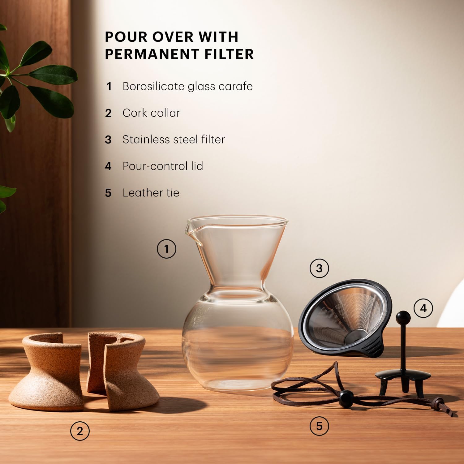 Bodum 34oz Pour Over Coffee Maker, High-Heat Borosilicate Glass with Reusable Stainless Steel Filter and Cork Grip - Made in Portugal