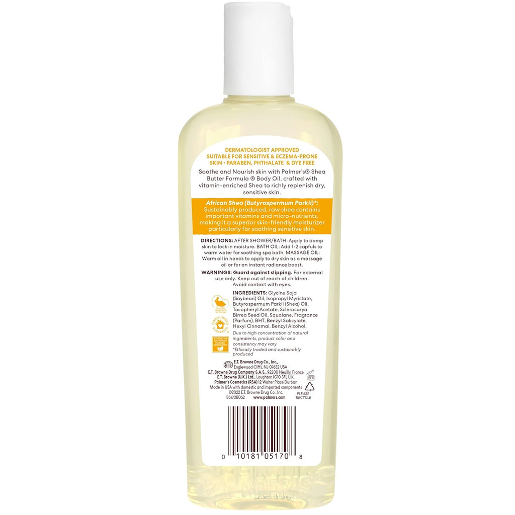 Palmer's Shea Formula Raw Shea Body Oil with Vitamin E, Deep Body Moisturizer to Soothe & Nourish Dry, Sensitive & Eczema-Prone Skin, 8.5 oz