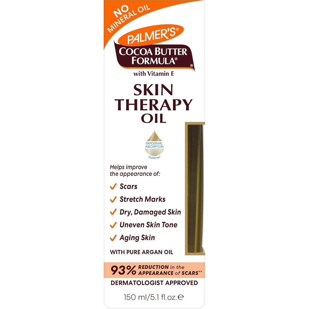 Palmer's Cocoa Butter Formula Skin Therapy Moisturizing Body Oil with Vitamin E & Pure Argan Oil, Deep Body Moisturizer for Dry, Damaged Skin, 5.1 Ounces