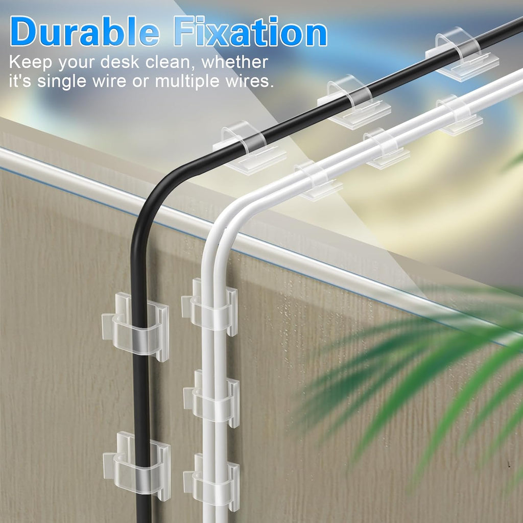 60 PCS XHF 5/8” Adhesive Cable Wire Clips Clear, Outdoor Christmas Light Clips, Cable Staples Cable Management Wire Organizer Cord Holder for Under Desk, Car, Wall, TV PC Ethernet Cable