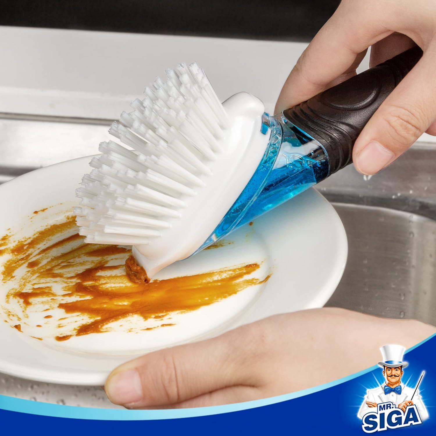 MR.SIGA Soap Dispensing Dish Brush, Kitchen Brush for Pot Pan Sink Cleaning, Black