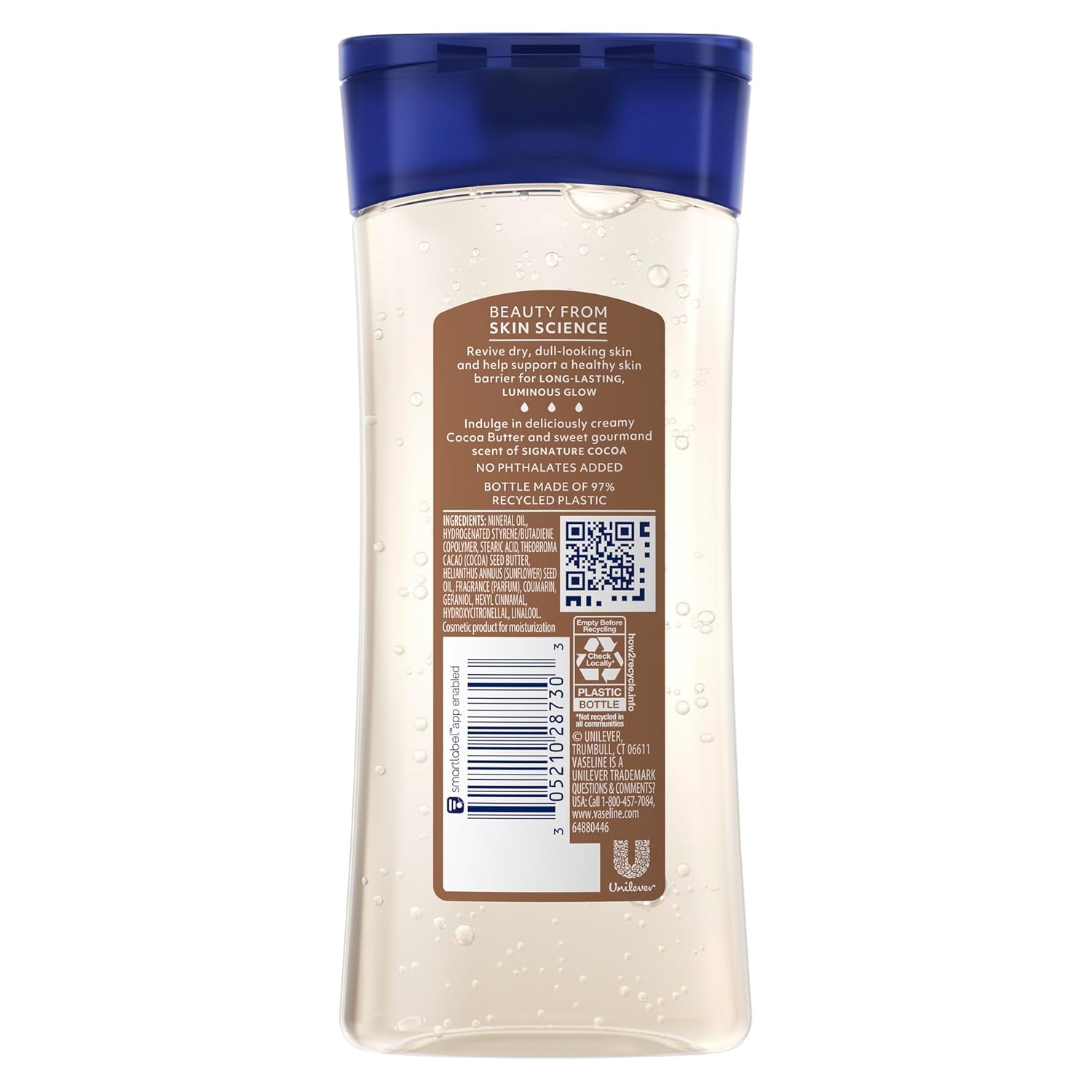 Vaseline Intensive Care Cocoa Radiant for Glowing Skin Body Gel Oil Made with Pure Cocoa Butter + Replenishing Oils 6.8 fl oz
