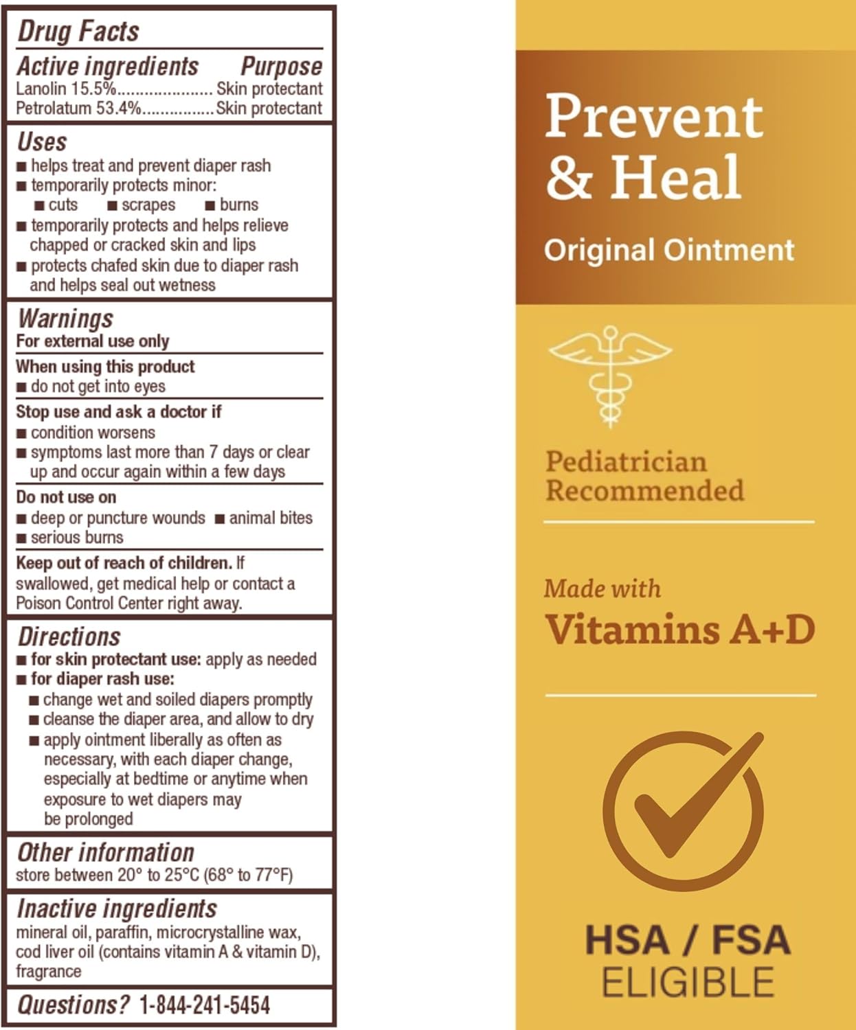 A+D Original Diaper Rash Ointment Prevents & Treats Diaper Rash, Moisturizing Skin Protectant with Vitamins A & D, Healing Skin Ointment for Dry and Cracked Skin 4oz