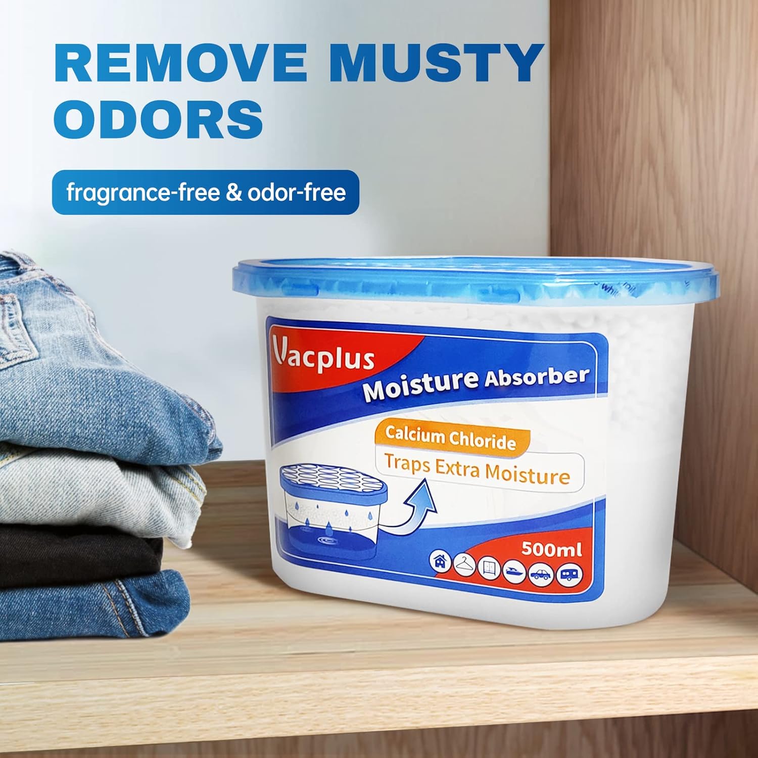 Vacplus Moisture Absorbers 6 Pack, Portable Humidity Absorber Boxes for Your Bathroom, Closet & Car, Dehumidifier with Fragrance Free, 10.5 Oz