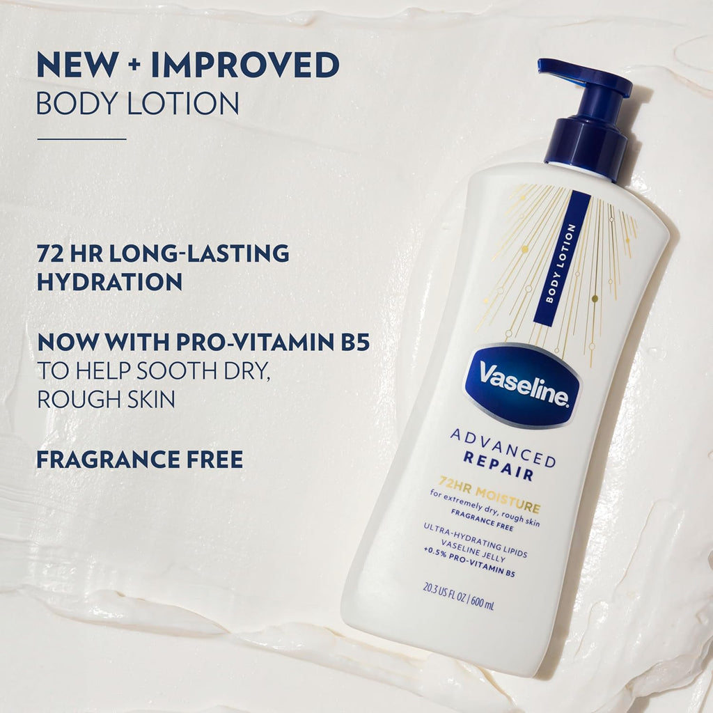 Vaseline Intensive Care Unscented Advanced Repair Body Lotion - Ultra-Hydrating with Lipids for Extremely Dry Skin, 20.3 oz, Pack of 3