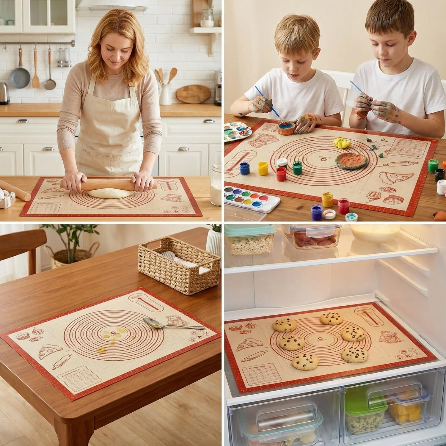 Silicone Baking Pastry Dough Mat - 28x20Inch Extra Large Cookie Bread Rolling Mats Sheet, Nonstick Kitchen Counter Kneading Board, Thick Reusable Pie Cookies Pizza Fondant Making Matt with Measurement