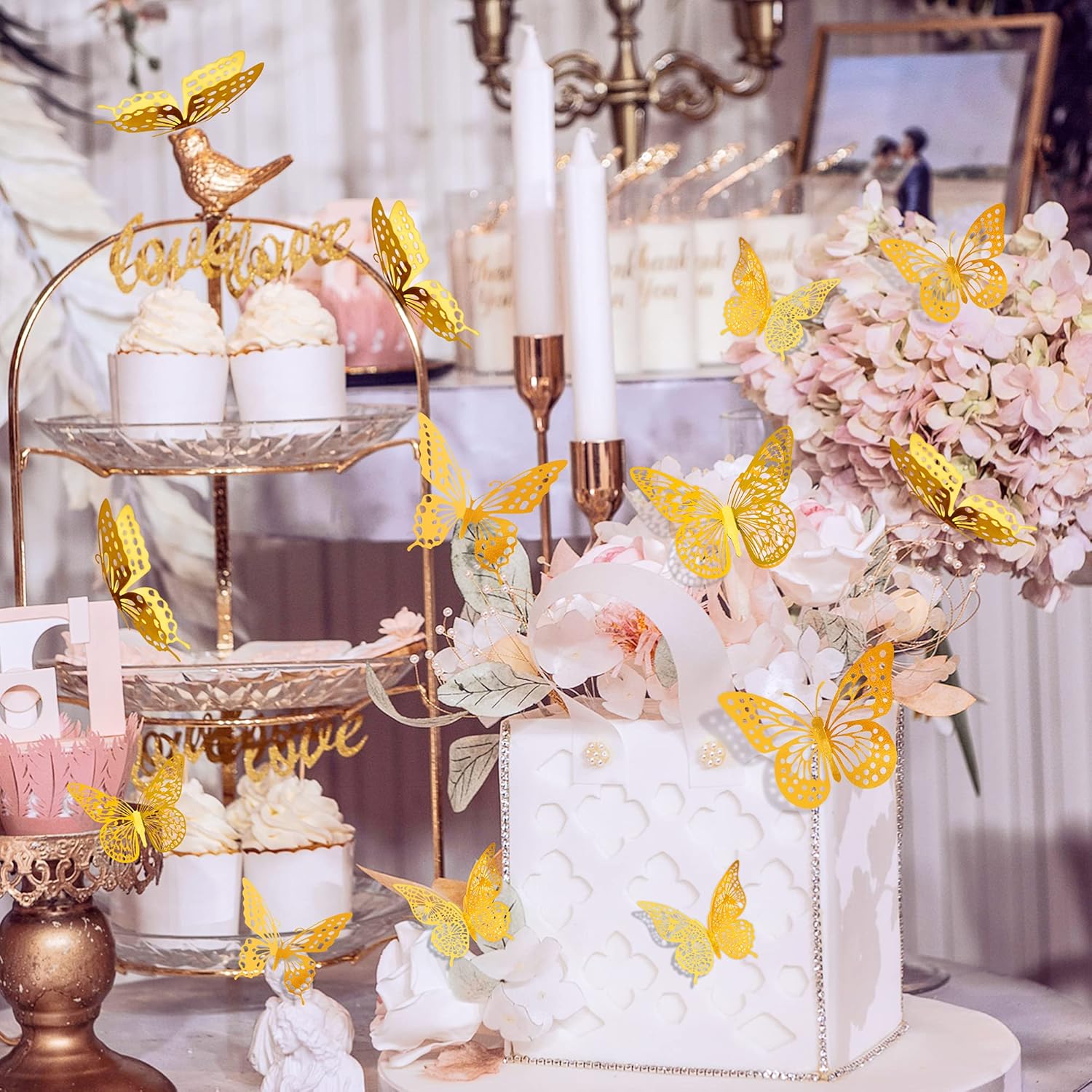 SAOROPEB 3D Butterfly Wall Decor - 48 Pcs, 4 Styles, 3 Sizes, Gold Butterfly Decorations for Birthday & Party Celebrations, Removable Stickers