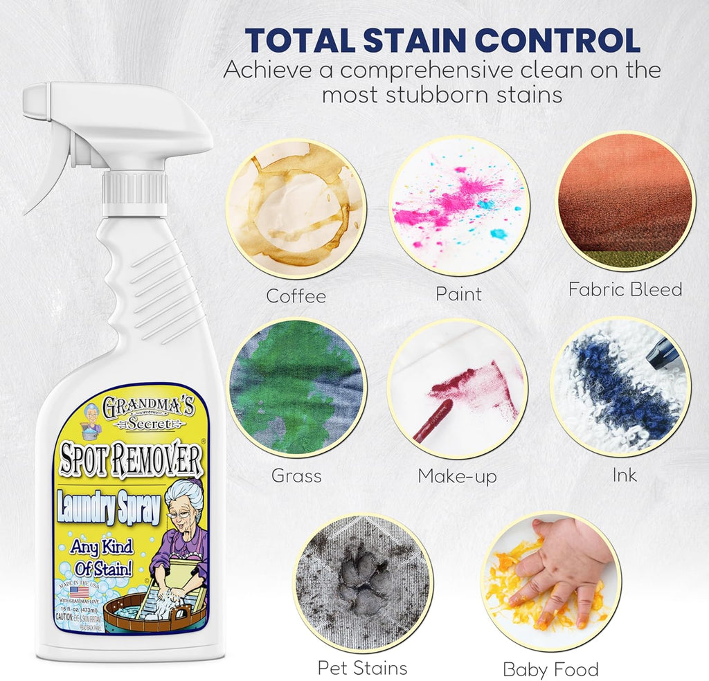 Grandma's Secret Spot Remover Laundry Spray - Chlorine, Bleach and Toxin-Free for Clothes - Fabric Stain Remover Removes Oil, Paint, Blood and Pet Stains - 16 oz & 2 oz Combo, DuoPack